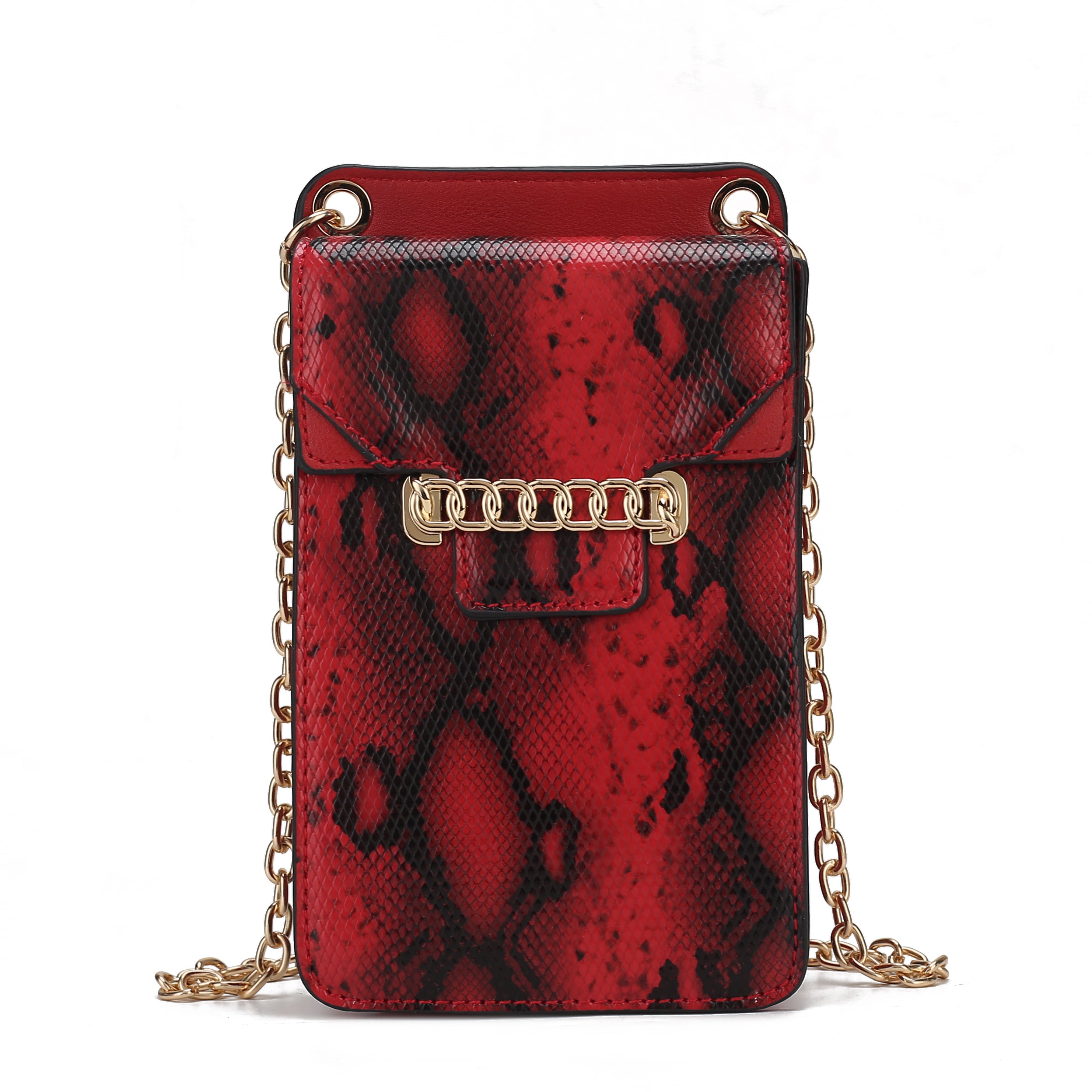MKF Collection Women's Yael Snake Embossed Vegan Leather Women's Phone Crossbody Handbag Snake Red Bags - Tophatter Daily Deals