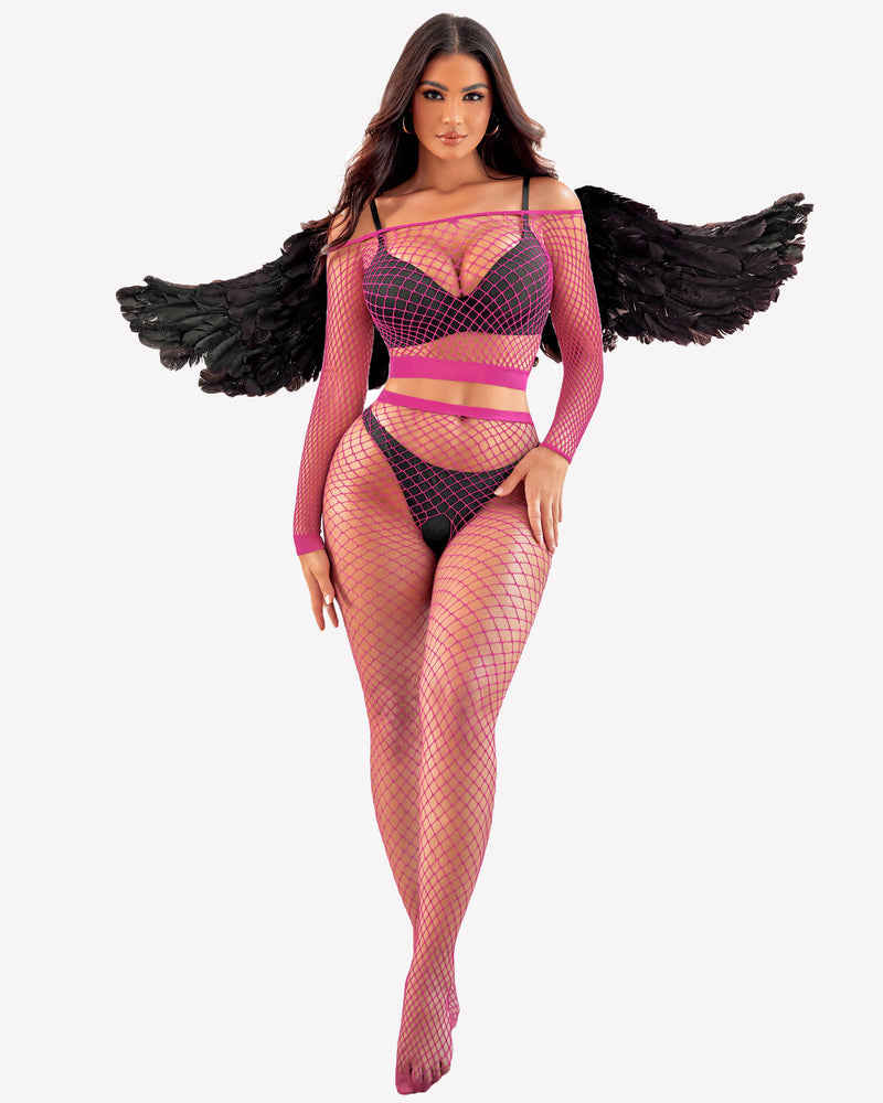 Fishnet Two Piece Lingerie Set Stockings - Tophatter Daily Deals