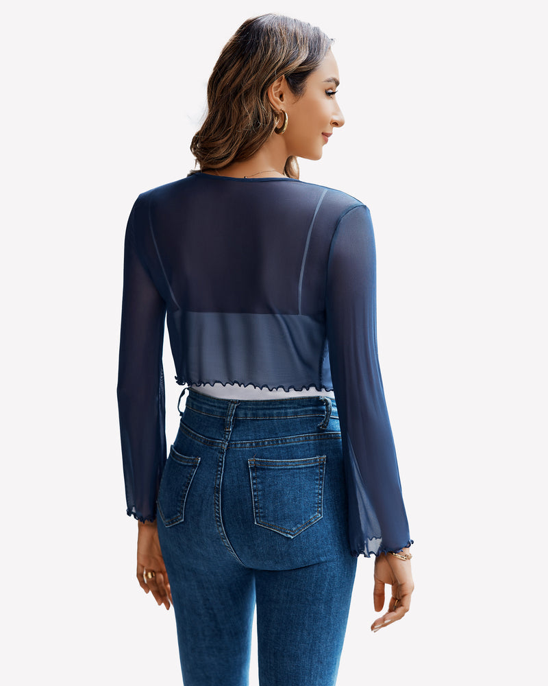 Sheer Shrug Tie Front Mesh Shawl Top Lingeries-Crop tops - Tophatter Daily Deals