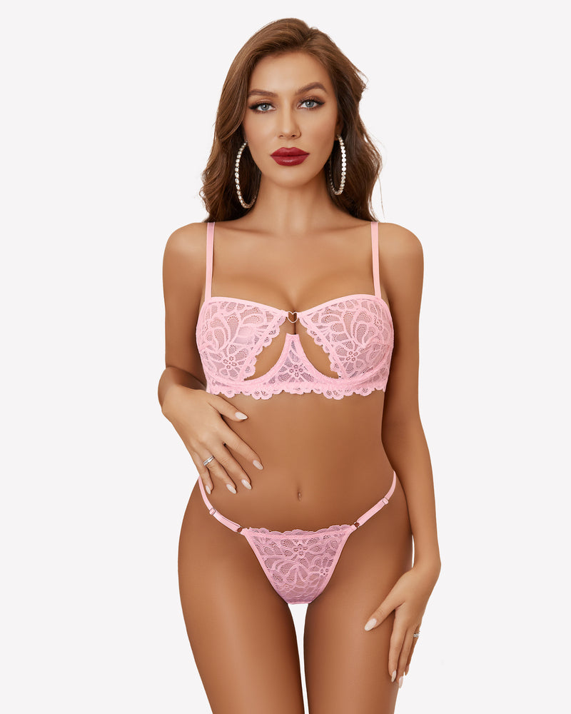 Push Up Half Cup Bra Sets Pink Lingerie Sets-Bra Sets - Tophatter Daily Deals