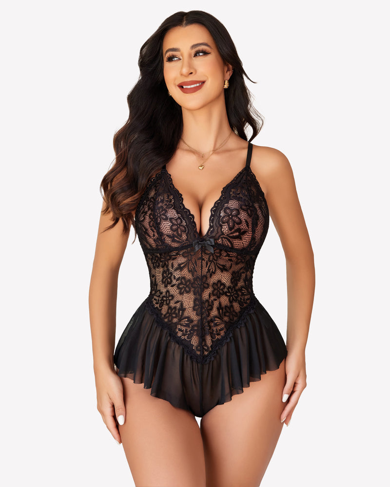 Lace Bodysuit One Piece Teddy Lingeries-Bodysuits - Tophatter Daily Deals
