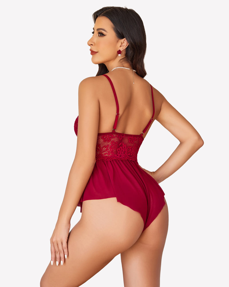 Lace Bodysuit One Piece Teddy Lingeries-Bodysuits - Tophatter Daily Deals