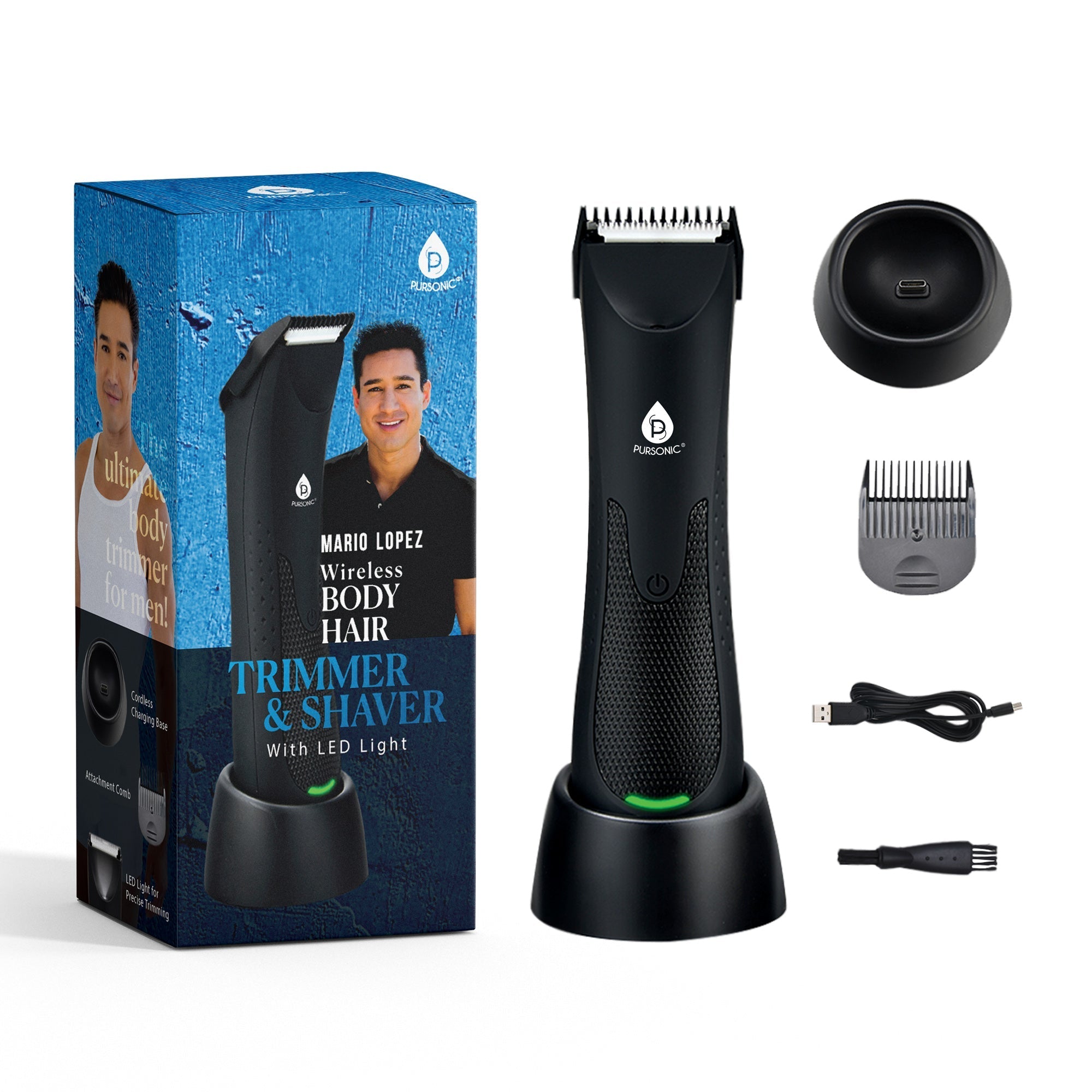Pursonic Mario Lopez Wireless Body Hair Trimmer & Shaver Black Grooming Kits - Tophatter Daily Deals