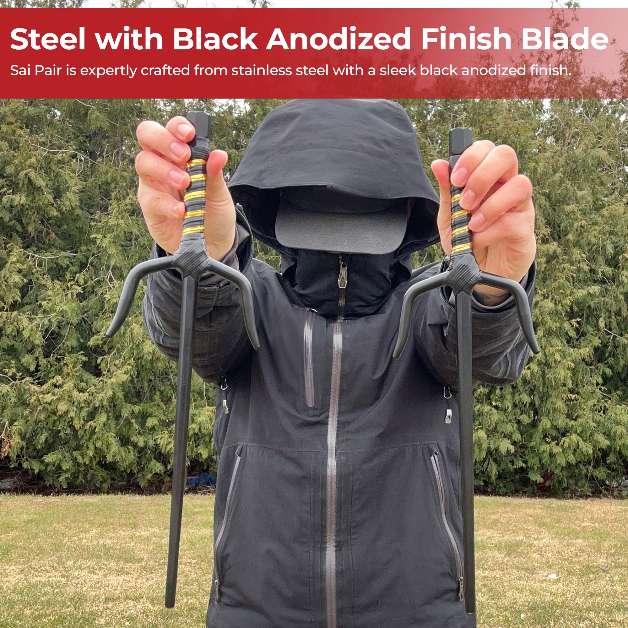 "Moonlit Demonstration" Octagonal 15" Black Sai Pair ninja & martial arts - Tophatter Daily Deals