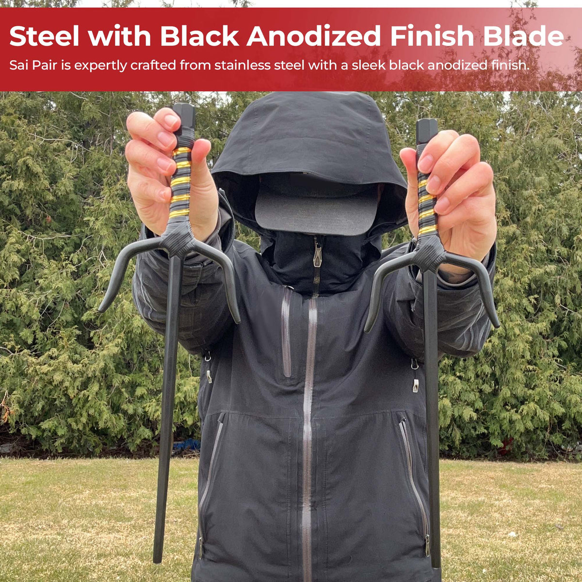 "Moonlit Demonstration" Octagonal 15" Black Sai Pair ninja & martial arts - Tophatter Daily Deals