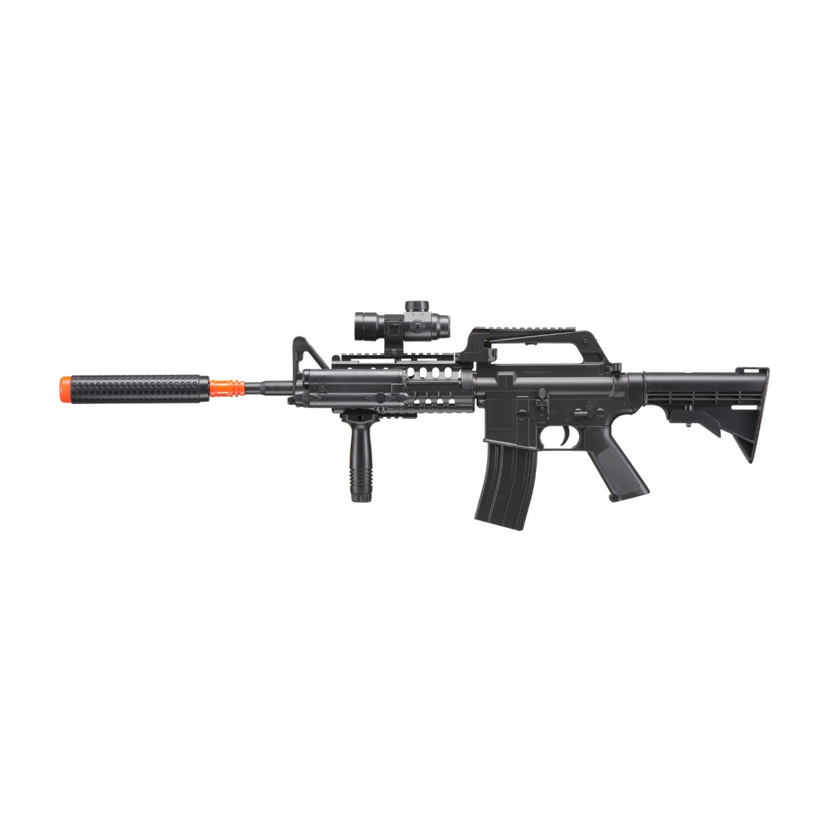 M4 S-System TacSpec Spring Airsoft Rifle with Red Dot Scope, Flashlight, and Foregrip - Tophatter's Guns'N'Weapons Store - FREE SHIPPING Collectible Weapons - Tophatter Daily Deals