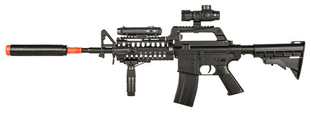 WELL MR799 M4 RIS Spring Airsoft Gun with Scope, Light, Grip, + Suppressor Airsoft-SpringRifle - Tophatter Daily Deals