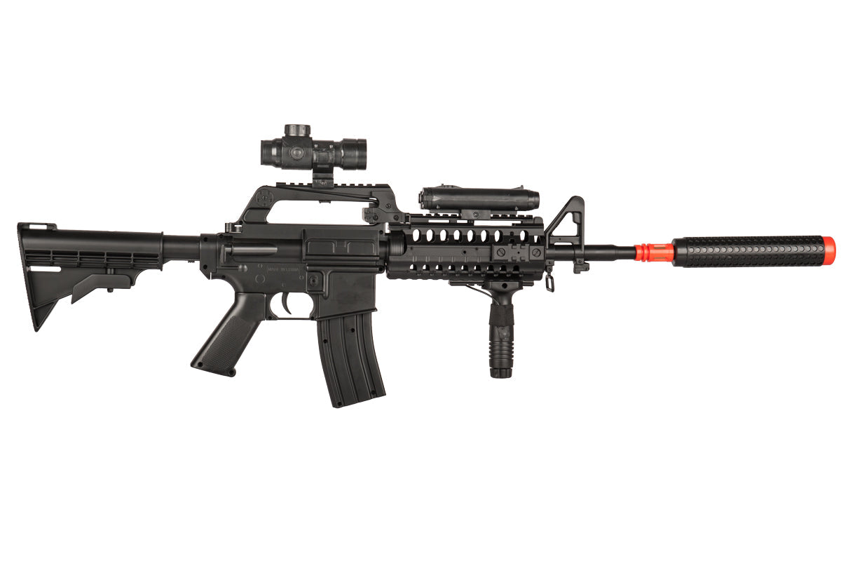 WELL MR799 M4 RIS Spring Airsoft Gun with Scope, Light, Grip, + Suppressor Airsoft-SpringRifle - Tophatter Daily Deals