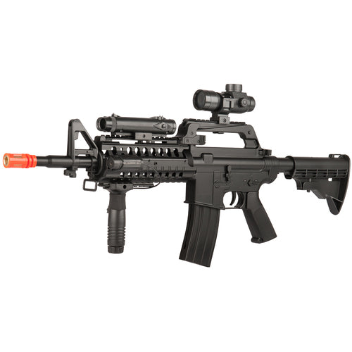 WELL MR799 M4 RIS Spring Airsoft Gun with Scope, Light, Grip, + Suppressor Airsoft-SpringRifle - Tophatter Daily Deals