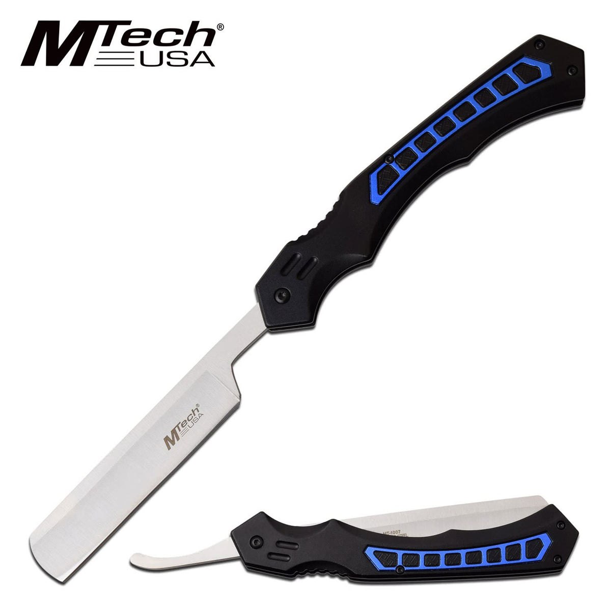 Straight Razor Mtech Tactical Black Blue Stainless Steel Blade Folding Knife - Tophatter's Guns'N'Weapons Store Collectible Weapons - Tophatter Daily Deals