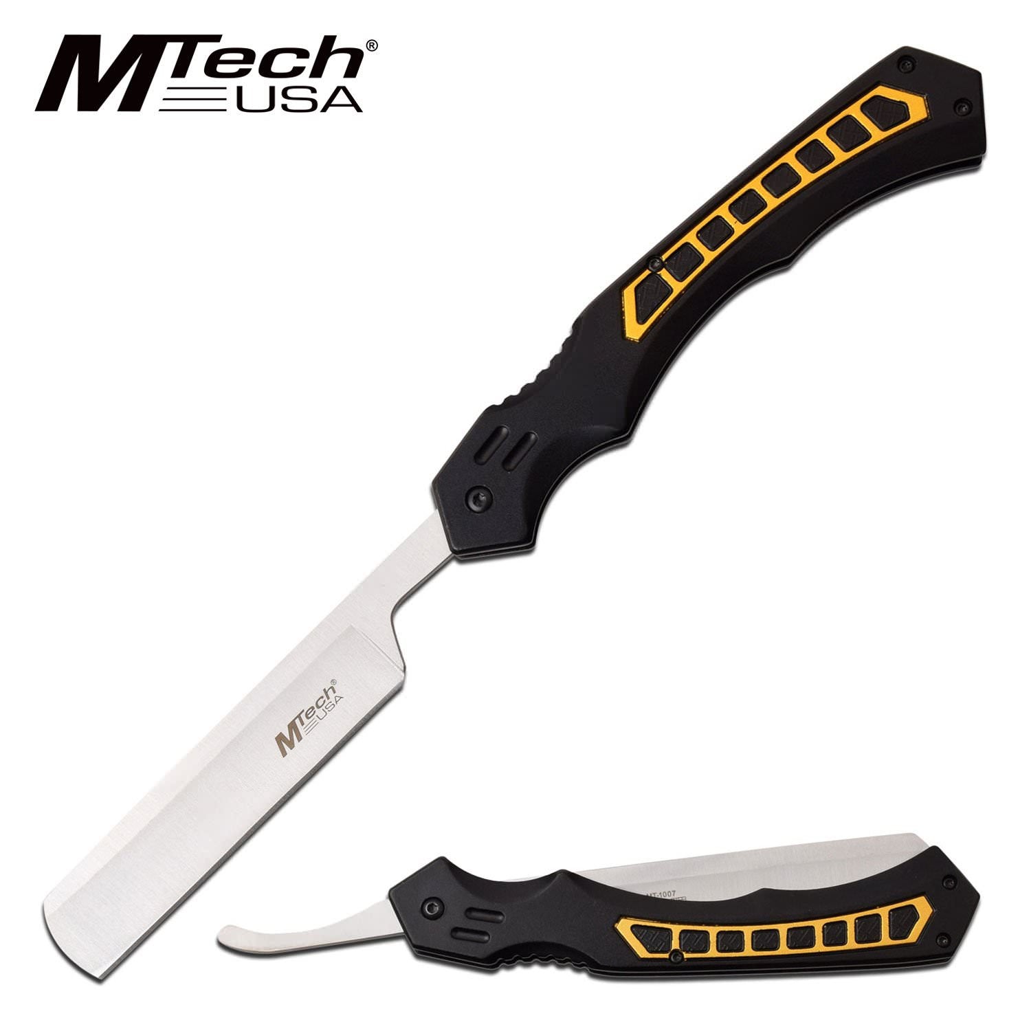 Straight Razor Mtech Tactical Black Yellow Stainless Steel Blade Folding Knife Collectible Weapons - Tophatter Daily Deals
