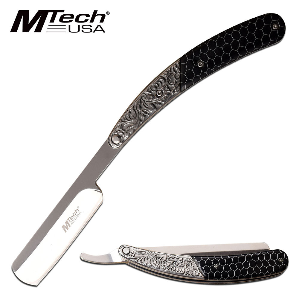 Straight Razor Mtech 9.75" Overall Ornate Barber Shaving Blade - Black - Tophatter's Army Products & Self Defense Collectible Weapons - Tophatter Daily Deals