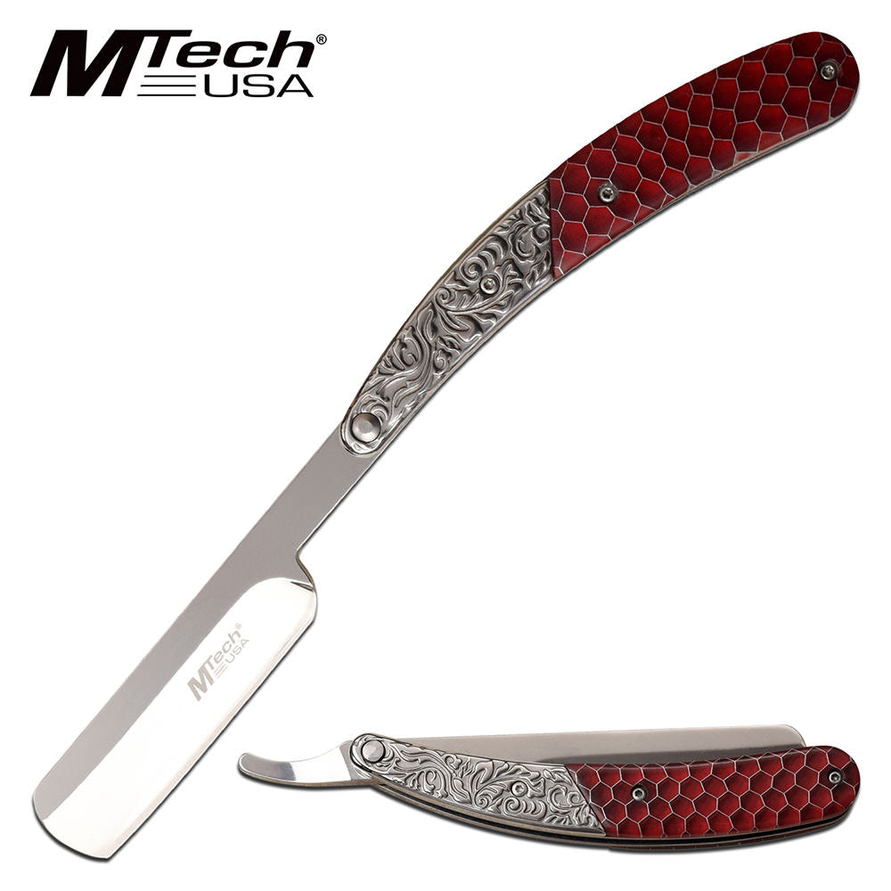 Straight Razor Mtech 9.75" Overall Ornate Barber Shaving Blade - Red - Tophatter's Inc. Weapons Store Online Collectible Weapons - Tophatter Daily Deals