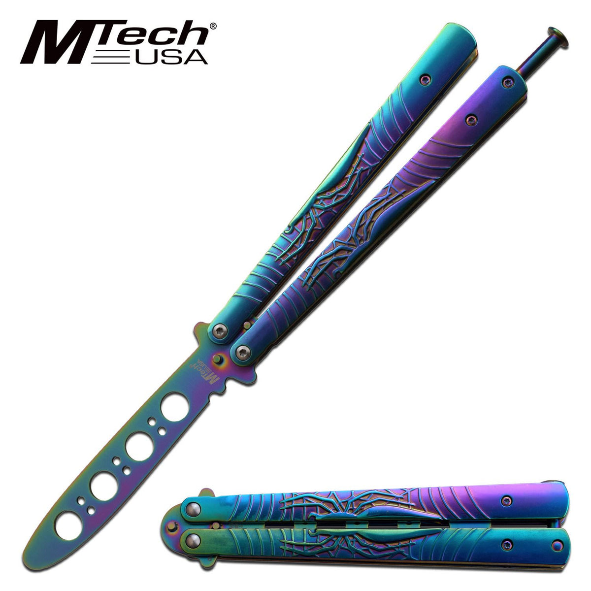 Butterfly Trainer by Mtech Rainbow Spider Handle Butterfly Knife - Tophatter's Guns'N'Weapons Store - FREE SHIPPING Collectible Weapons - Tophatter Daily Deals