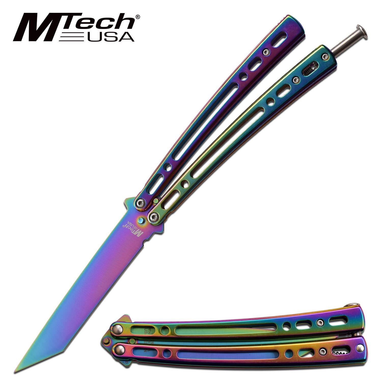 Butterfly Trainer 4 Inch Rainbow Tanto Blade Balisong Knife - TOPHATTER'S ARMORY DEALS Collectible Weapons - Tophatter Daily Deals
