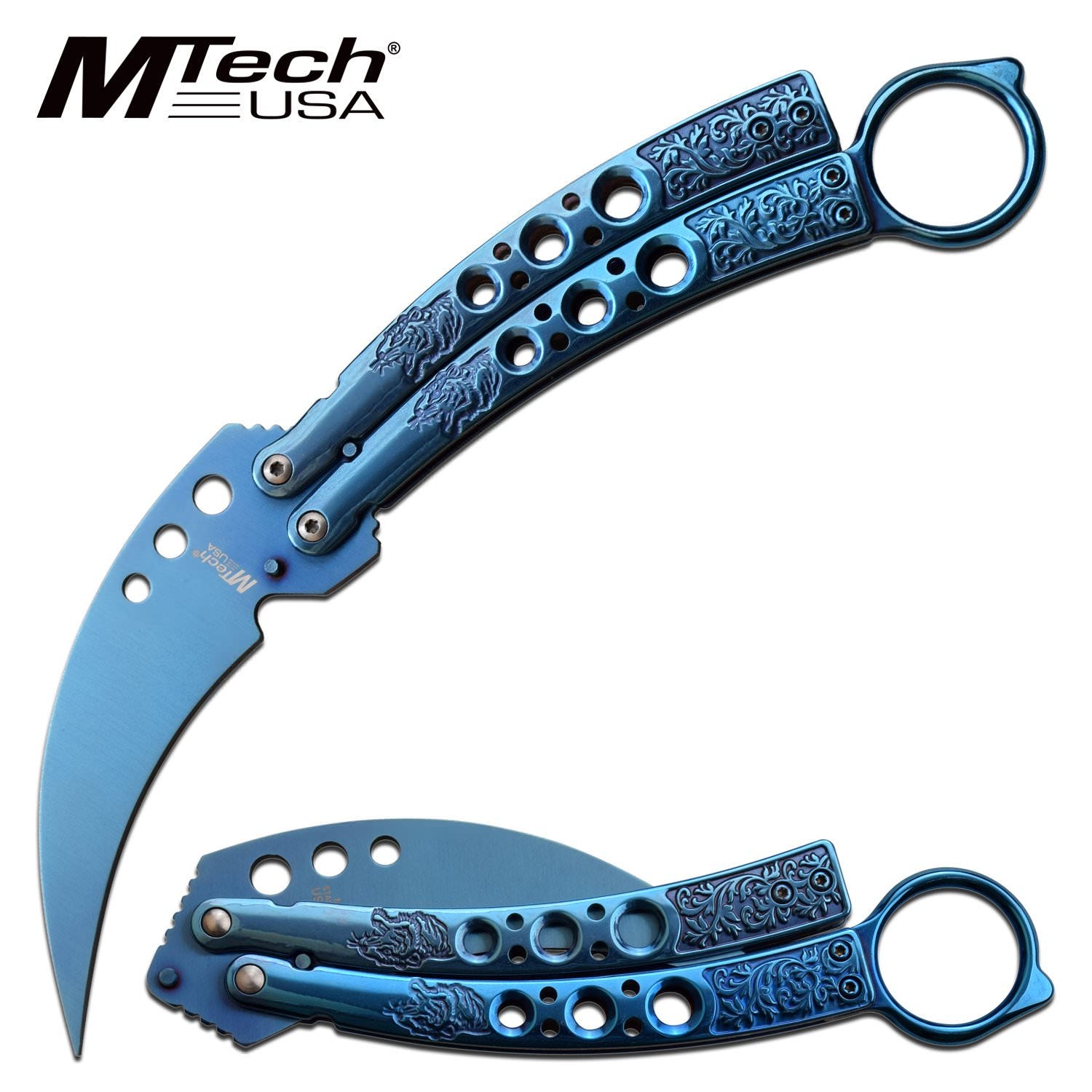Butterfly Trainer 4 Inch Blue Hawkbill Blade Balisong Knife - Tophatter's Guns'N'Weapons Store Collectible Weapons - Tophatter Daily Deals