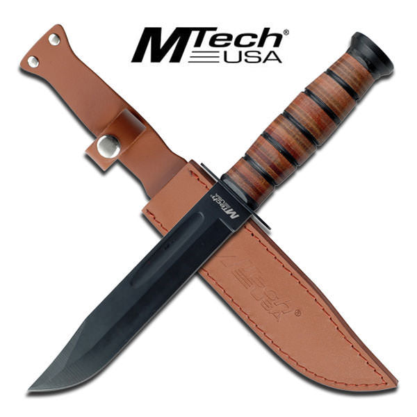 12" Fixed Blade 440 Stainless Steel Knife Leather Sheath - TOPHATTER'S ARMORY DEALS Collectible Weapons - Tophatter Daily Deals