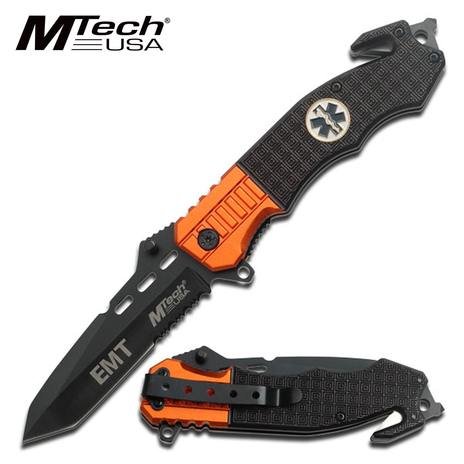 EMT Paramedic Orange Black Tanto Folding Pocket Knife Collectible Weapons - Tophatter Daily Deals
