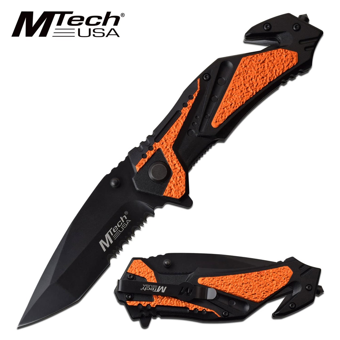 3.5" Black Serrated Blade Tactical Rescue Orange Spring-Assist Folding Knife Collectible Weapons - Tophatter Daily Deals