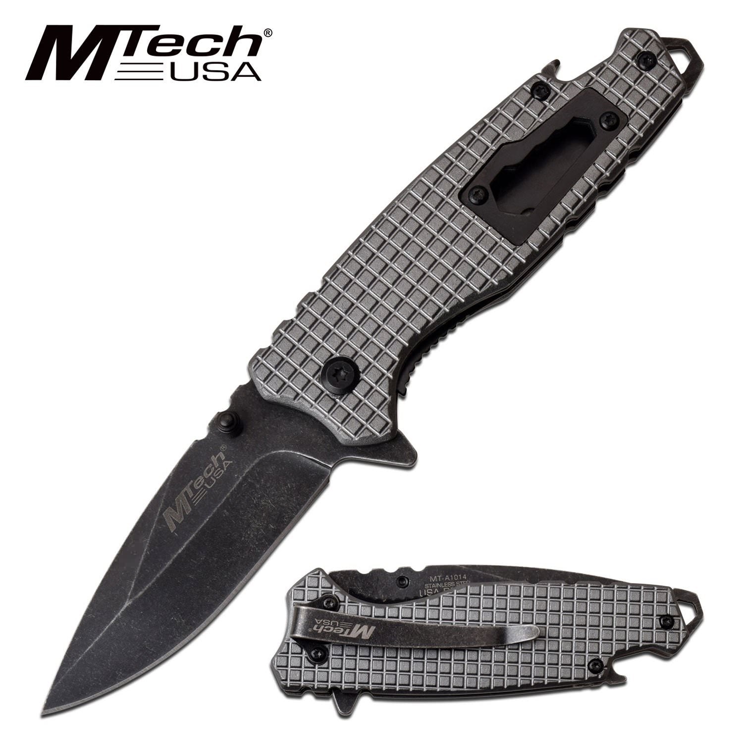 Mtech Grey Multi-Tool Tactical EDC Bottle Opener Spring-Assist Folding Knife - Tophatter's Guns'N'Weapons Store Collectible Weapons - Tophatter Daily Deals
