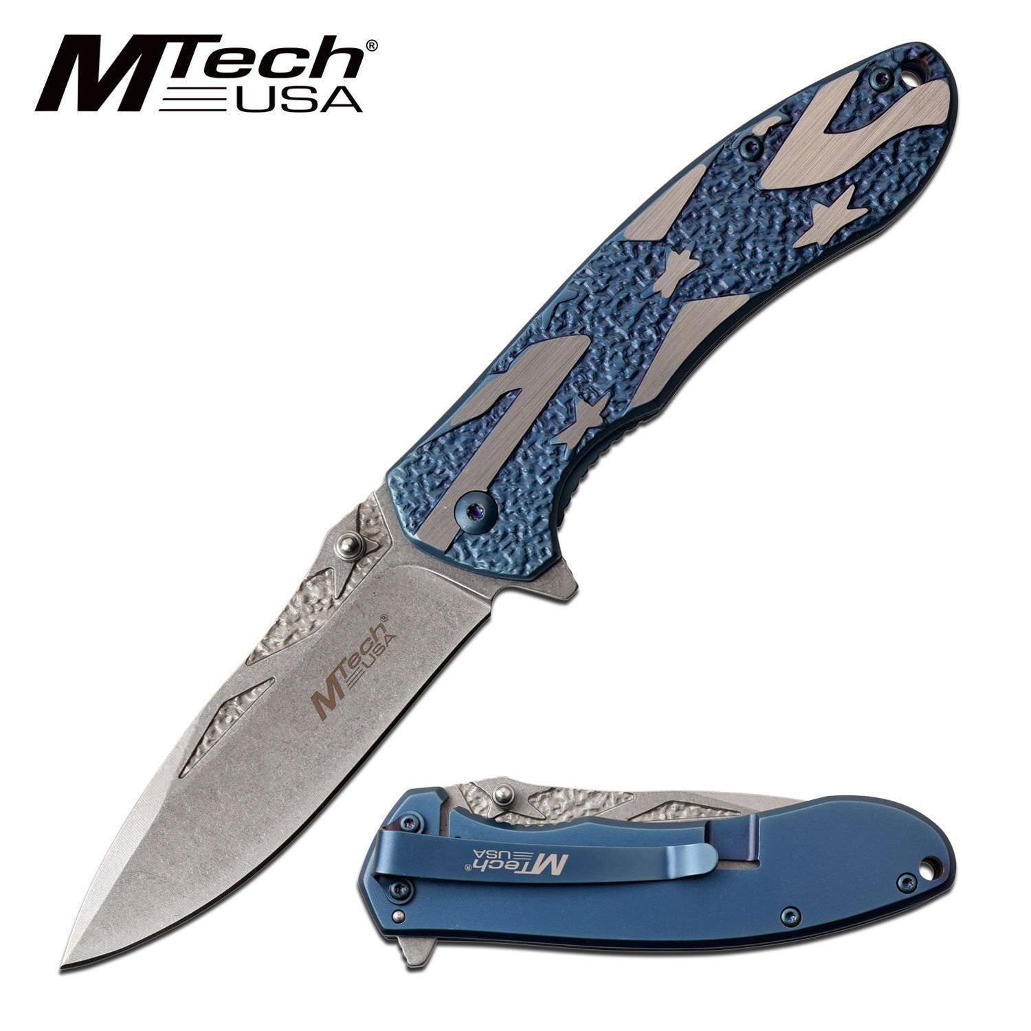 All-Steel 3.5" Blade Blue Rebel Spring-Assist Folding Knife - Tophatter's Guns'N'Weapons Store - FREE SHIPPING Collectible Weapons - Tophatter Daily Deals