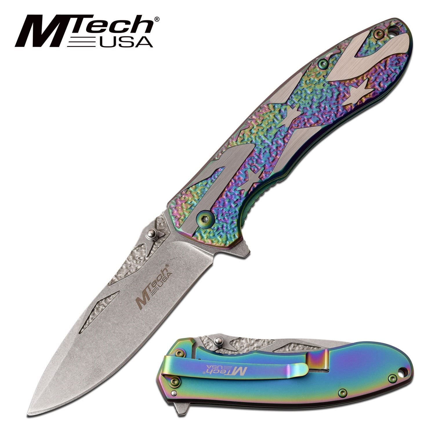 All-Steel 3.5" Blade Rainbow Rebel Spring-Assist Folding Knife - Tophatter's Guns'N'Weapons Store - FREE SHIPPING Collectible Weapons - Tophatter Daily Deals