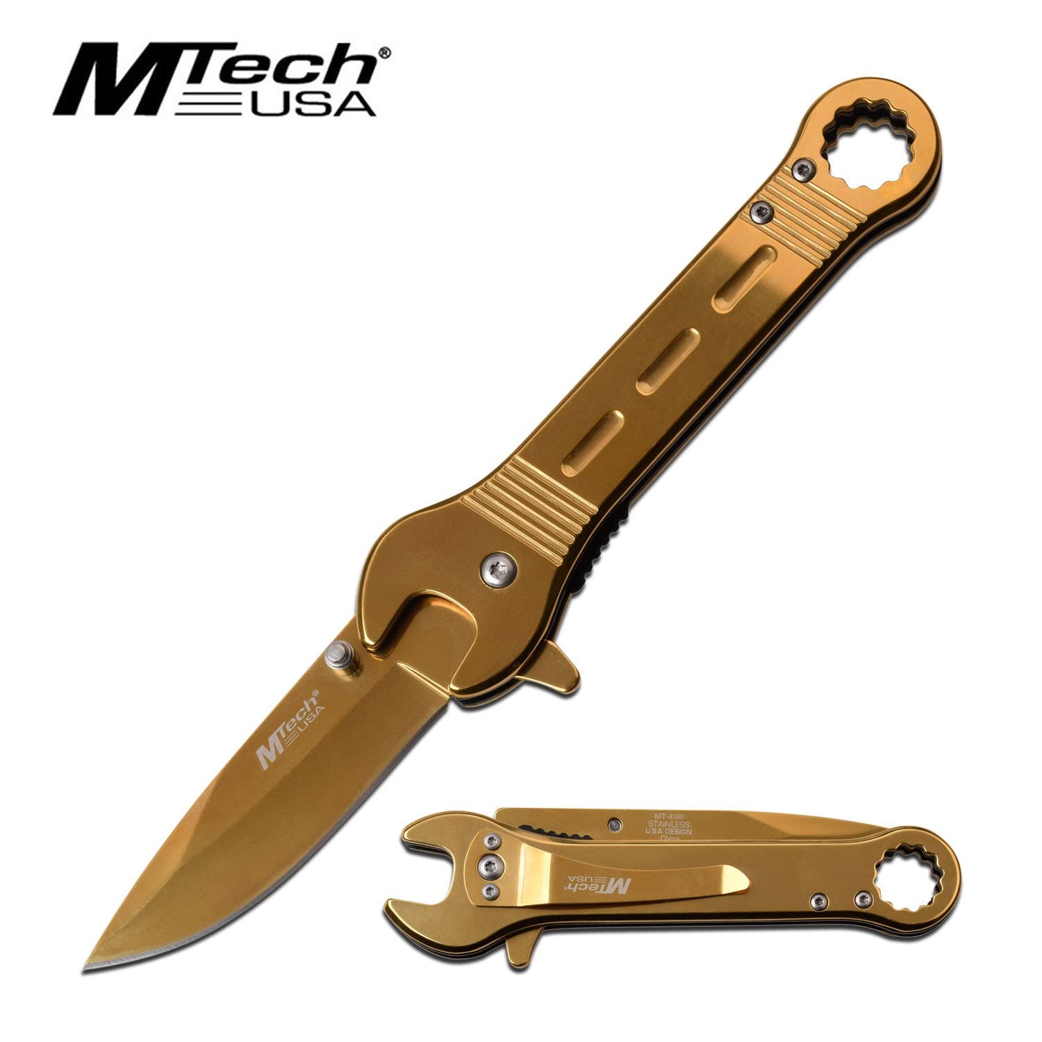 Gold Blade Mechanic Wrench Handle Assisted Opening Knife - Tophatter's Guns'N'Weapons Store Collectible Weapons - Tophatter Daily Deals