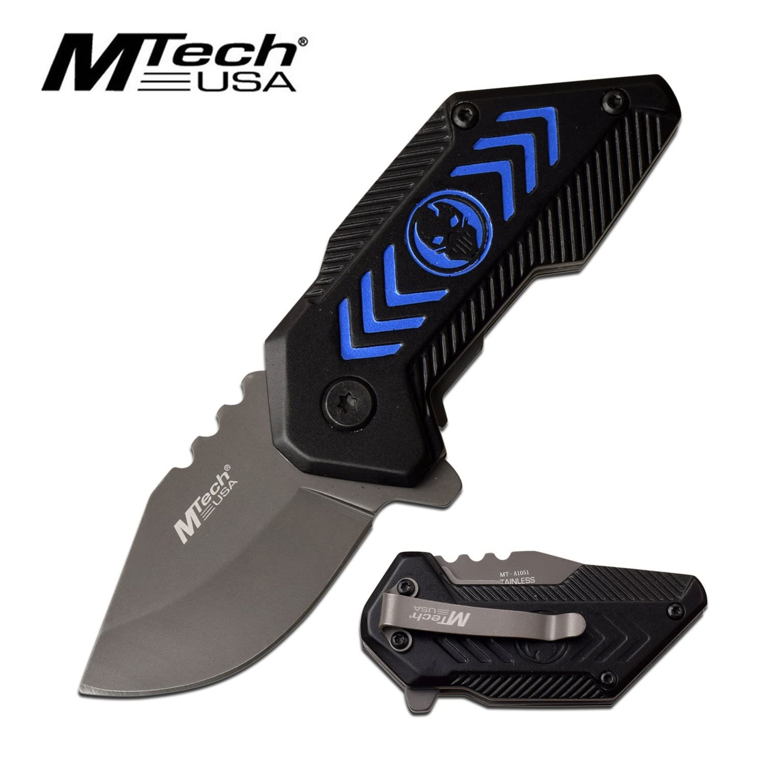 Mtech Compact 1.75" Blade Black Blue Skull Spring-Assist Folding Knife - TOPHATTER'S ARMORY DEALS Collectible Weapons - Tophatter Daily Deals