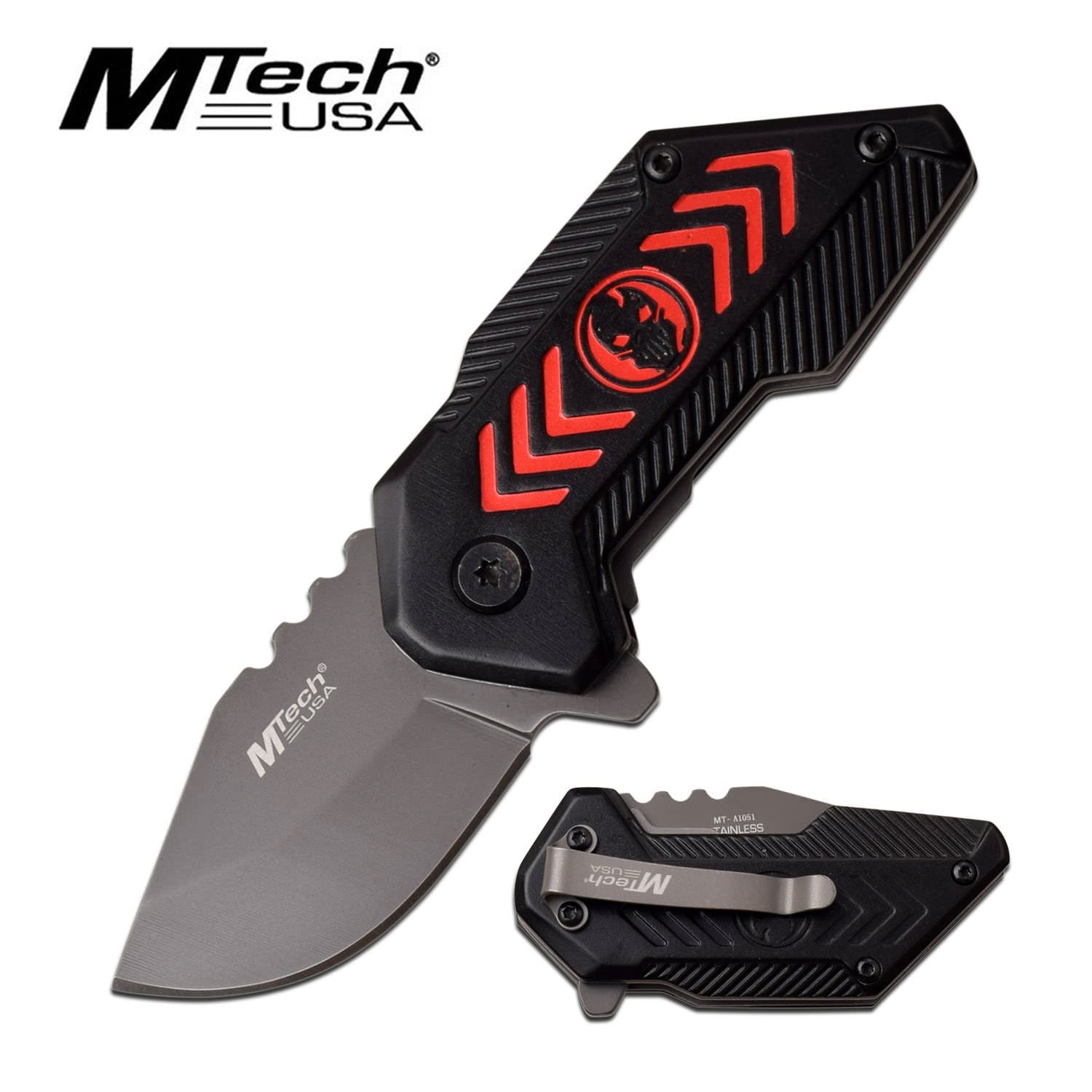 Mtech Compact 1.75" Blade Black Red Skull Spring-Assist Folding Knife - TOPHATTER'S ARMORY DEALS Collectible Weapons - Tophatter Daily Deals
