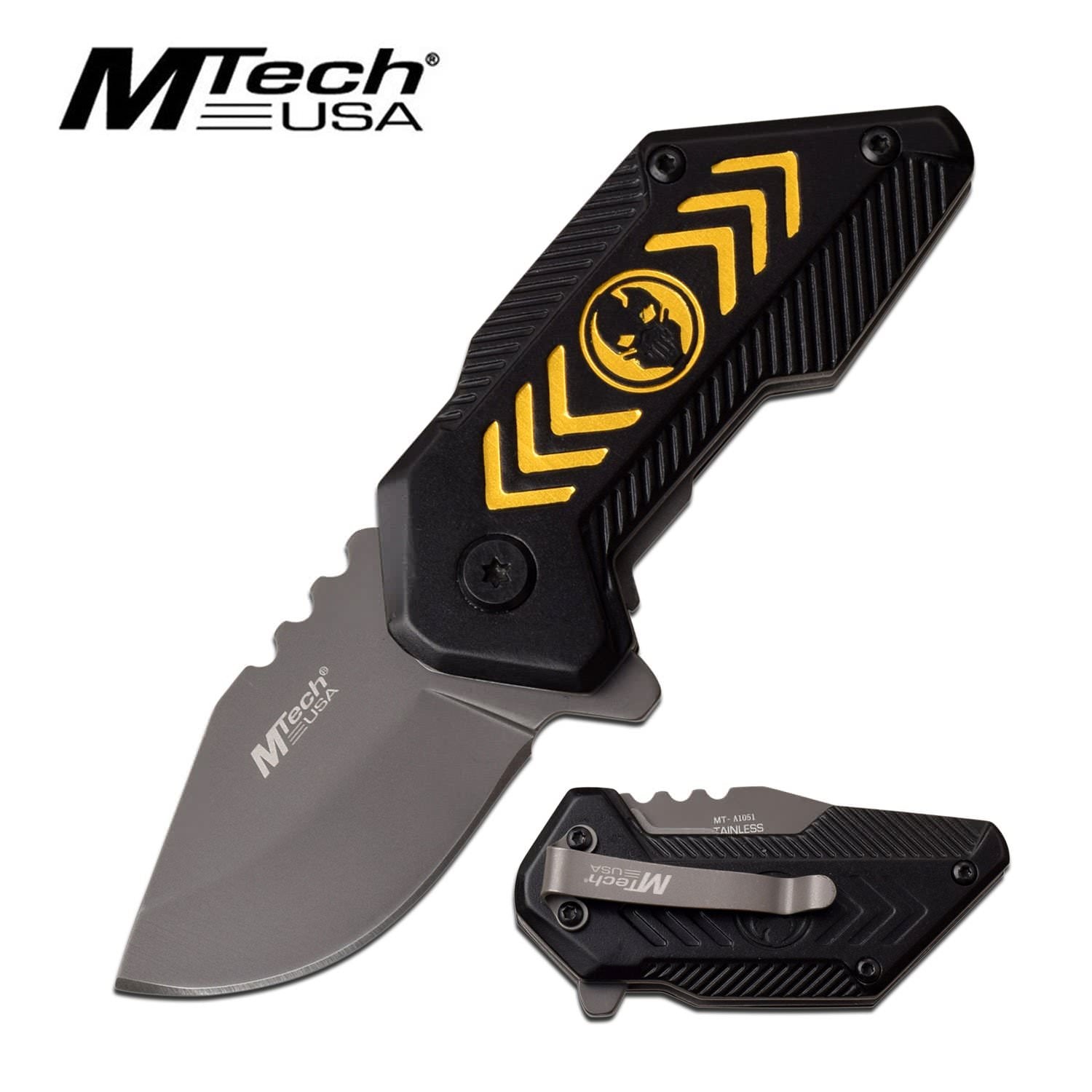 Mtech Compact 1.75" Blade Black Yellow Skull Spring-Assist Folding Knife Collectible Weapons - Tophatter Daily Deals