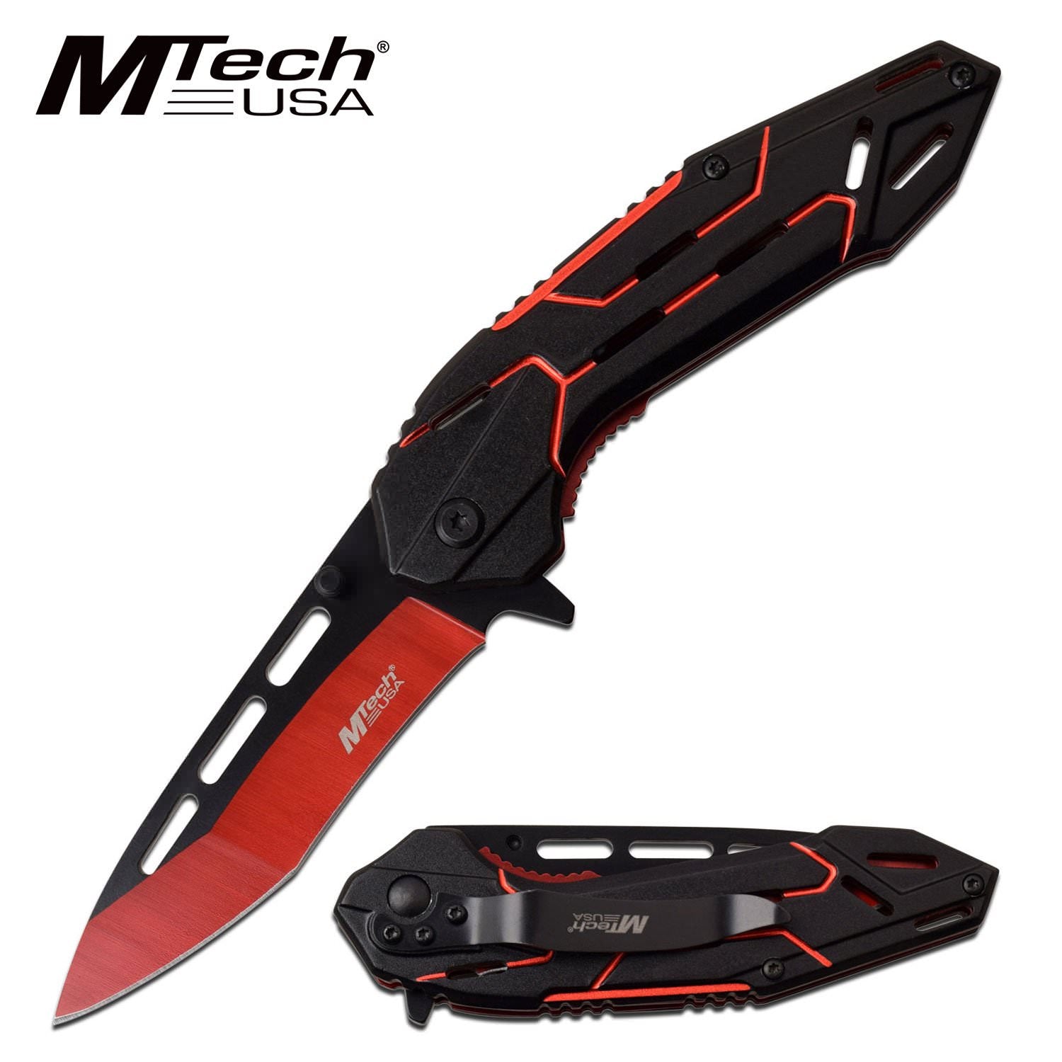 Mtech 3.5" Black Tanto Blade Red Tactical Spring-Assist Folding Knife - Tophatter's Inc. Weapons Store Online Collectible Weapons - Tophatter Daily Deals