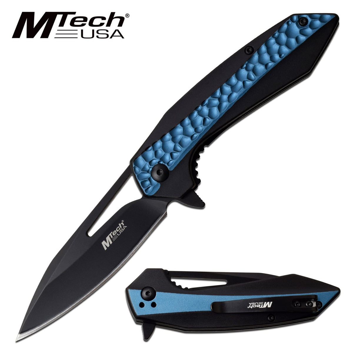 Mtech 3.5" Black Blade EDC Tactical Blue Spring-Assist Folding Knife - Tophatter's Guns'N'Weapons Store Collectible Weapons - Tophatter Daily Deals