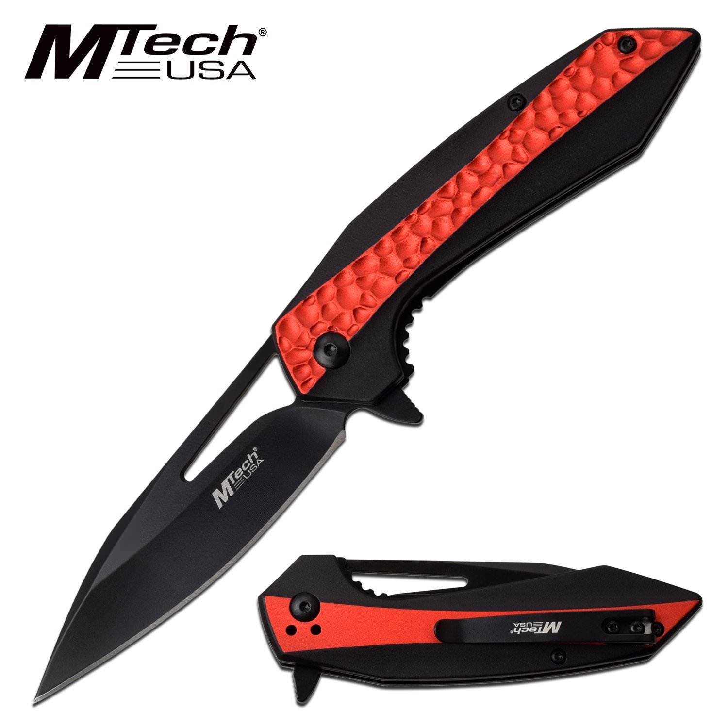 Mtech 3.5" Black Blade EDC Tactical Red Spring-Assist Folding Knife - Tophatter's Guns'N'Weapons Store Collectible Weapons - Tophatter Daily Deals