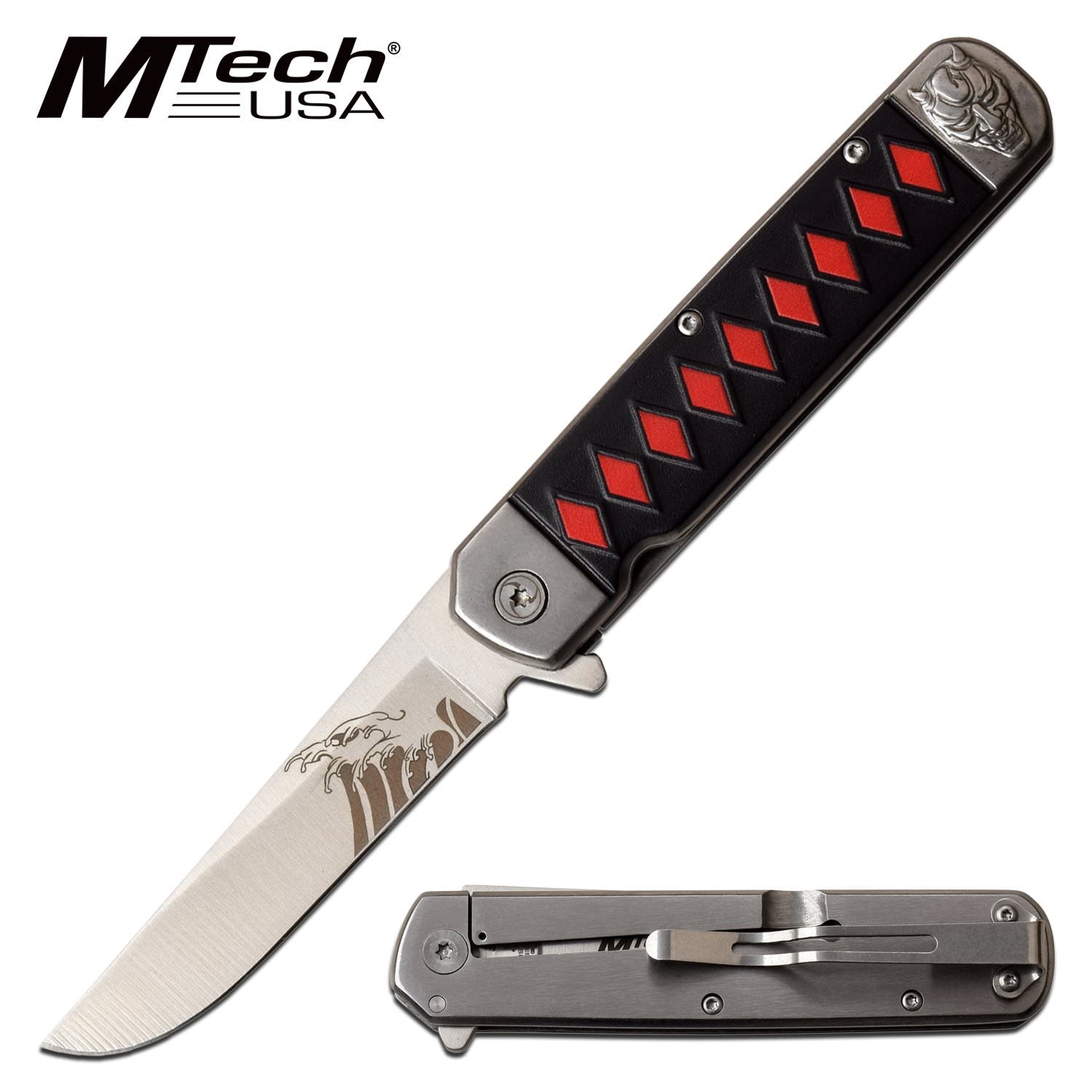 Mtech Japanese Silver Kwaiken 3.5" Blade Samurai Spring-Assist Folding Knife - Tophatter's Army Products & Self Defense Collectible Weapons - Tophatter Daily Deals