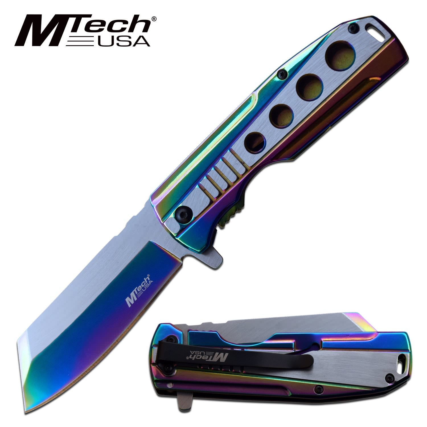 Spring Assist Folding Knife MTech Stainless Steel Rainbow 3.75" Blade Tactical - Tophatter's Guns'N'Weapons Store Collectible Weapons - Tophatter Daily Deals