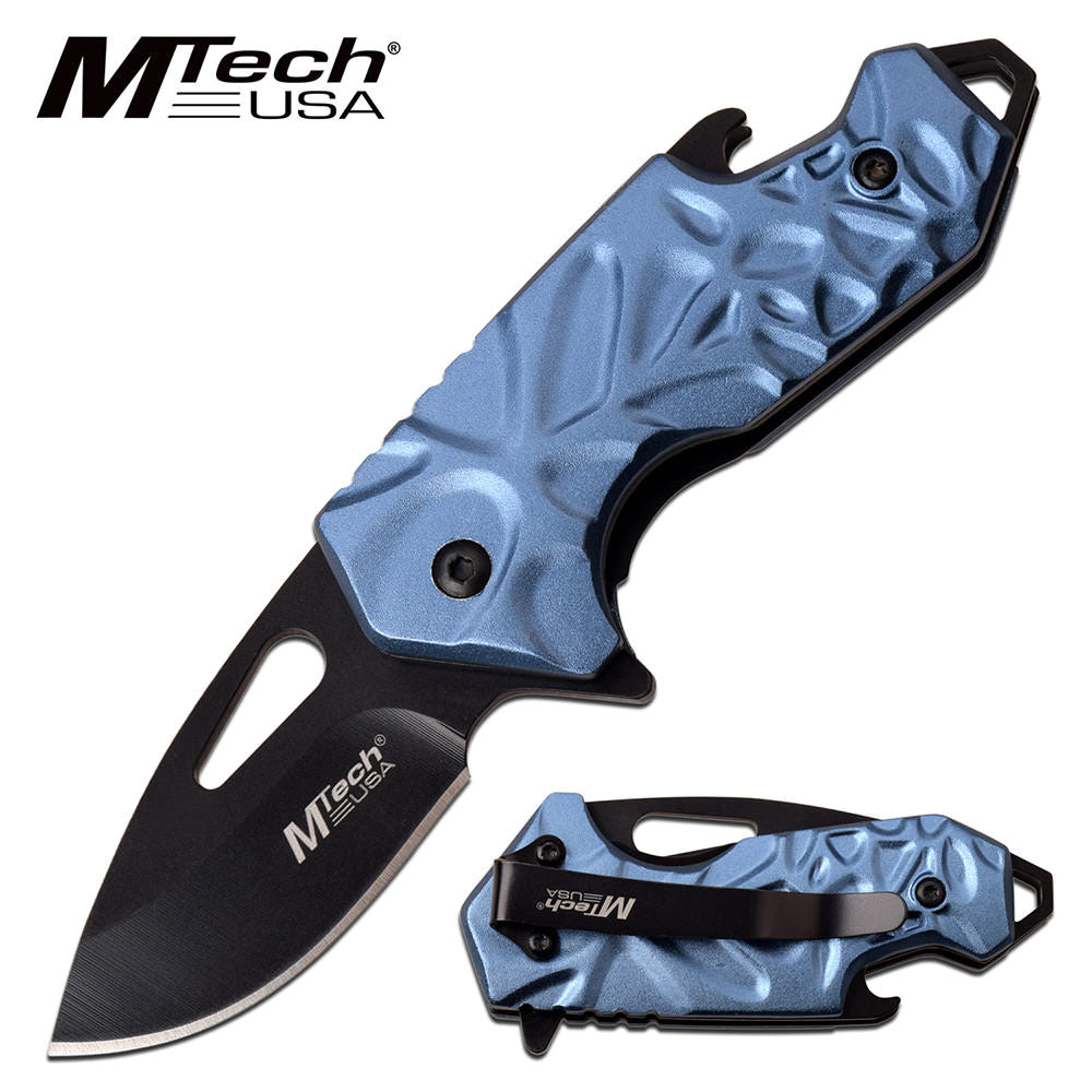 Mtech Blue 2" Blade EDC Bottle Opener Tactical Spring-Assist Folding Knife Collectible Weapons - Tophatter Daily Deals