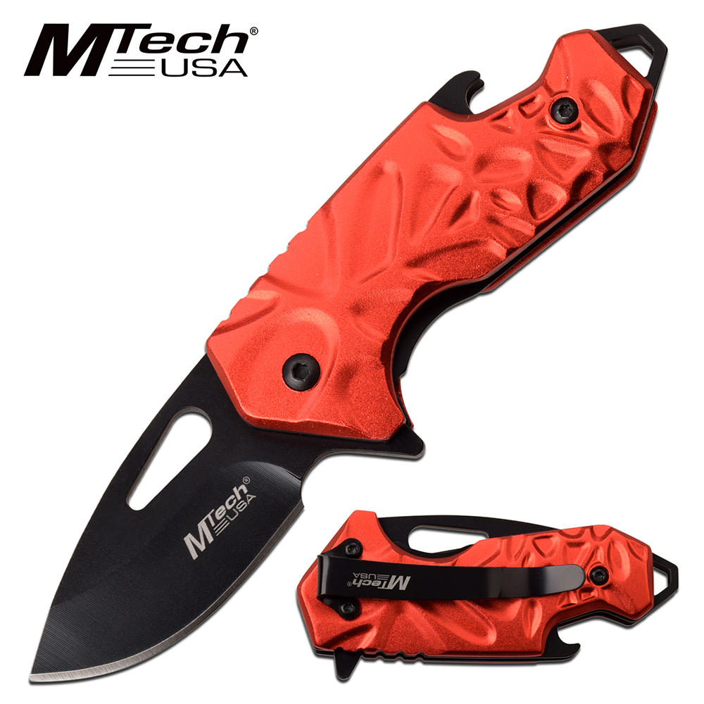 Mtech Red 2" Blade EDC Bottle Opener Tactical Spring-Assist Folding Knife - TOPHATTER'S ARMORY DEALS Collectible Weapons - Tophatter Daily Deals