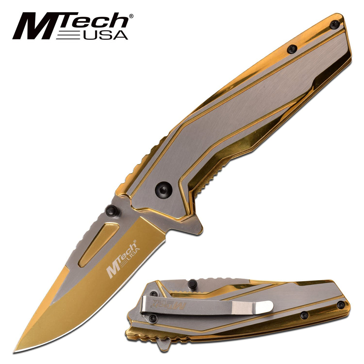 Mtech Spring Assisted Knife Gold Pocket Knife - TOPHATTER'S ARMORY DEALS Collectible Weapons - Tophatter Daily Deals