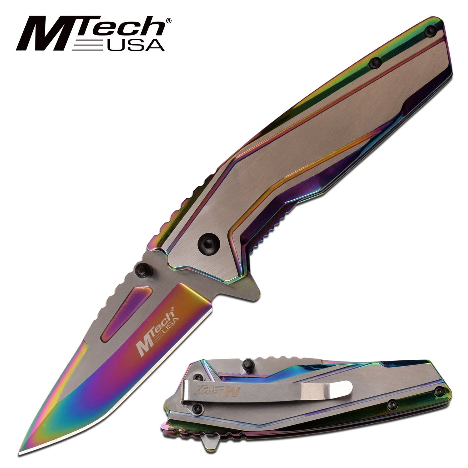 Mtech Spring Assisted Knife Rainbow Pocket Knife - Tophatter's Guns'N'Weapons Store Collectible Weapons - Tophatter Daily Deals