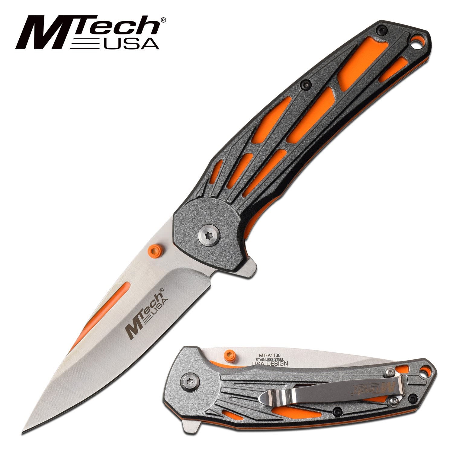 Mtech 3.5" Blade Neon Orange Gray Tactical EDC Spring-Assist Folding Knife - Tophatter's Guns'N'Weapons Store Collectible Weapons - Tophatter Daily Deals