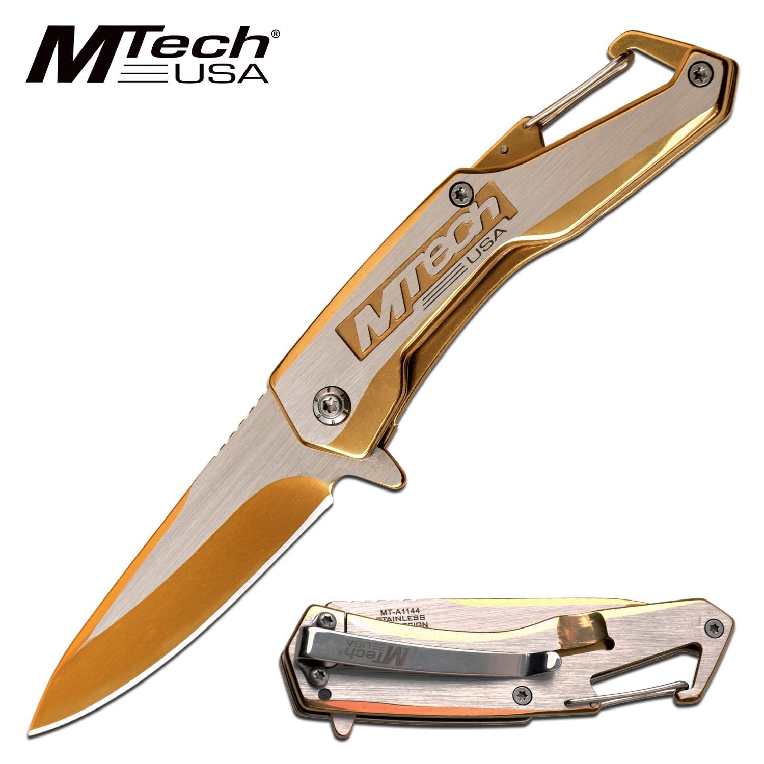 Mtech Gold Silver EDC Tactical Spring-Assist Folding Pocket Knife - Tophatter's Guns'N'Weapons Store Collectible Weapons - Tophatter Daily Deals