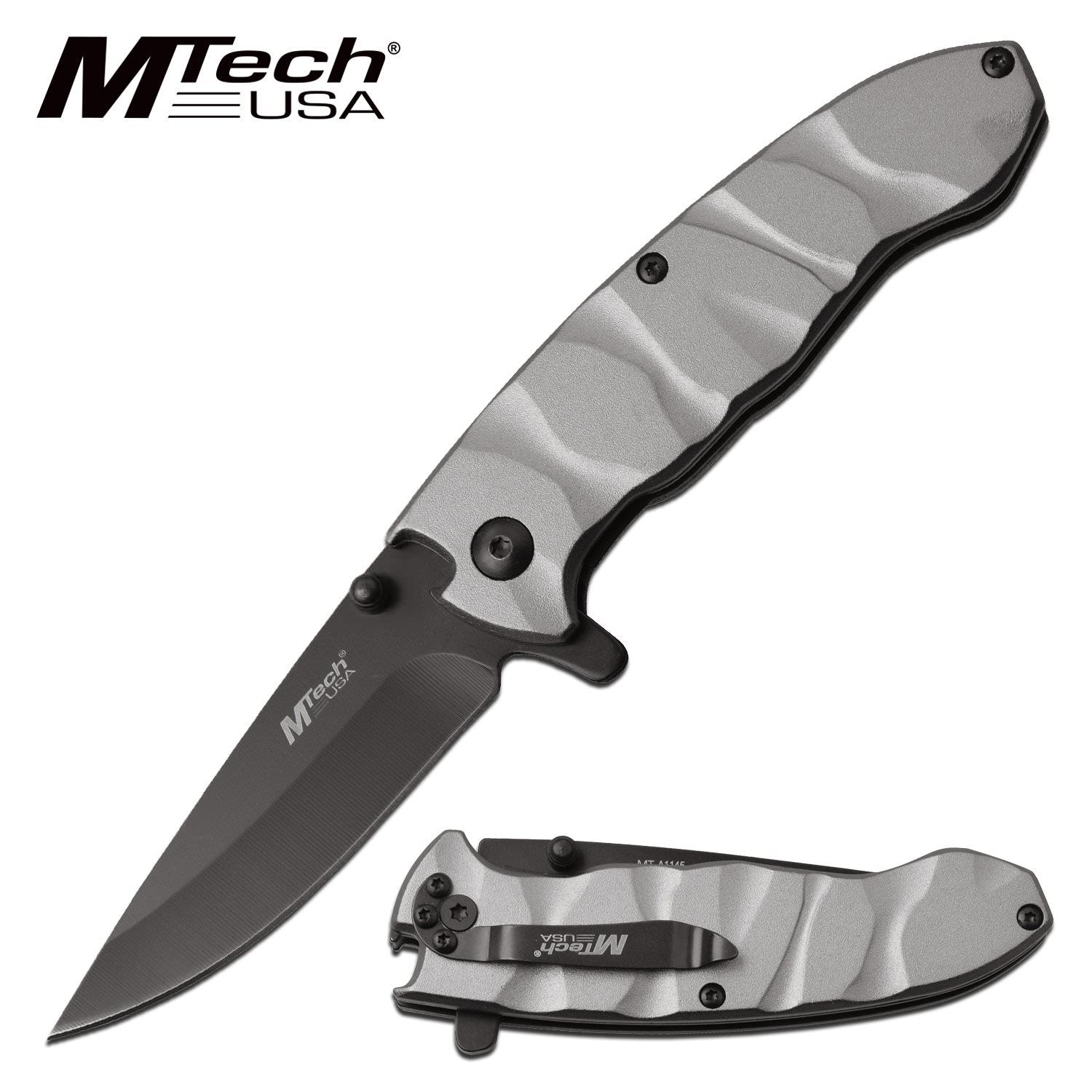 MTech 4" Blade Linerlock Grey EDC Spring-Assist Folding Pocket Knife - Tophatter's Guns'N'Weapons Store Collectible Weapons - Tophatter Daily Deals
