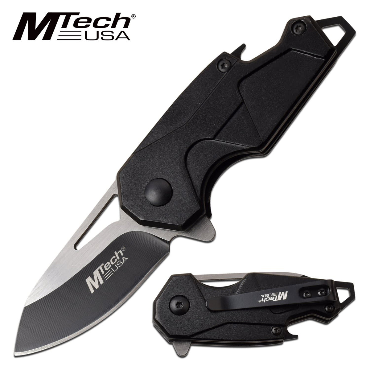 Spring Assist Folding Knife MTech Mini 2" Black Blade EDC Bottle Opener - TOPHATTER'S ARMORY DEALS Collectible Weapons - Tophatter Daily Deals