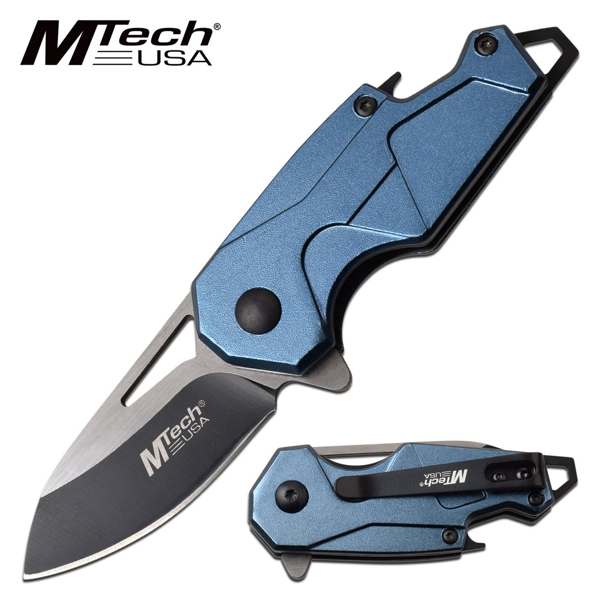 Spring Assist Folding Knife MTech Mini 2" Blade EDC Bottle Opener Blue - TOPHATTER'S ARMORY DEALS Collectible Weapons - Tophatter Daily Deals