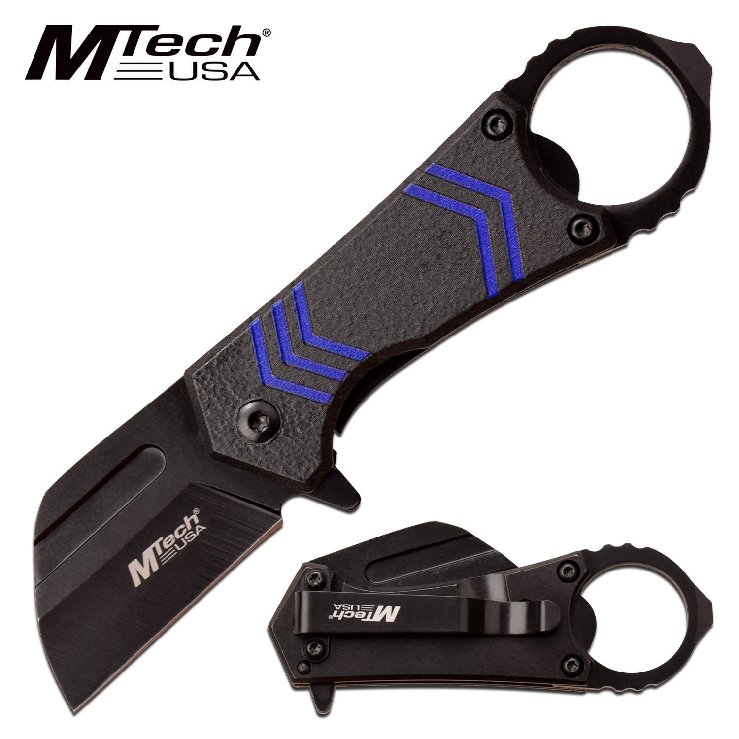 Mtech Mini 1.5" Black Sheepsfoot Blade Tactical Blue Spring-Assist Folding Knife - Tophatter's Guns'N'Weapons Store Collectible Weapons - Tophatter Daily Deals
