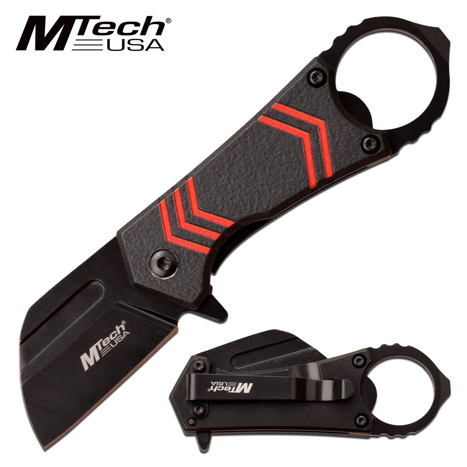 Mtech Mini 1.5" Black Sheepsfoot Blade Tactical Red Spring-Assist Folding Knife Collectible Weapons - Tophatter Daily Deals