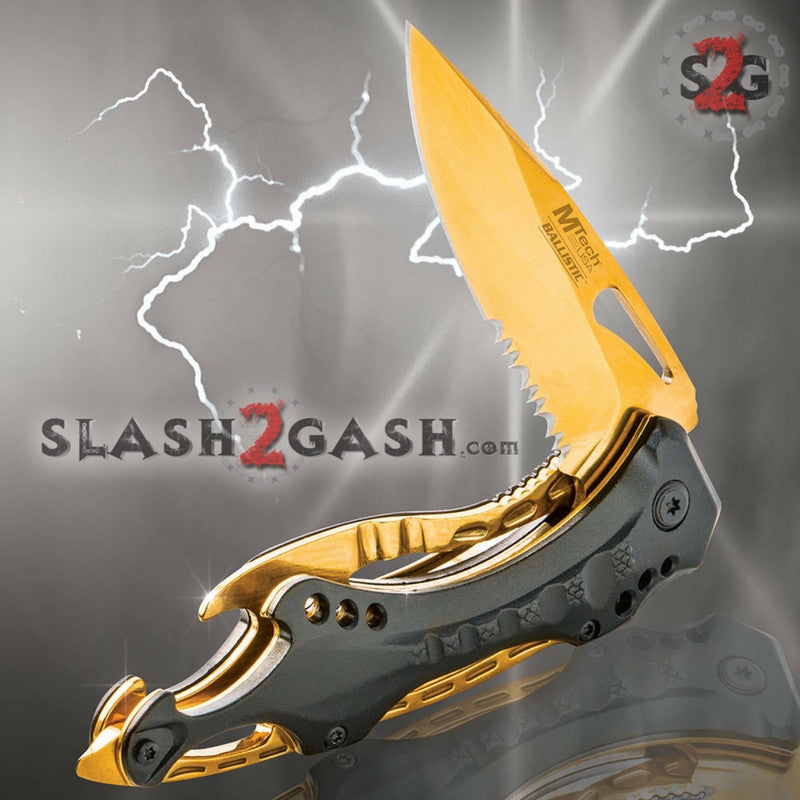 Black/Gold Spring Assisted Tactical Knife w/ Bottle Opener + Screwdriver Knife-Assist - Tophatter Daily Deals