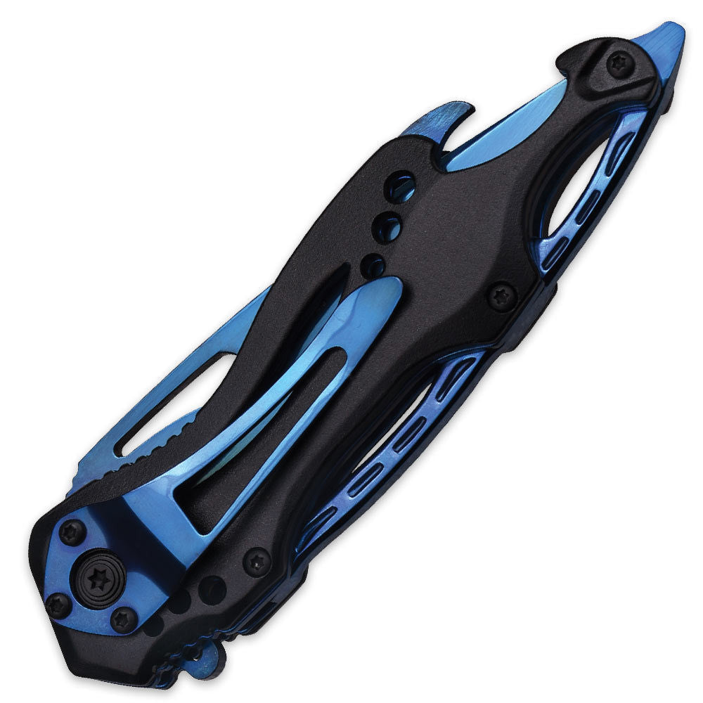 Black/Blue Spring Assisted Tactical Knife w/ Bottle Opener + Screwdriver Knife-Assist - Tophatter Daily Deals