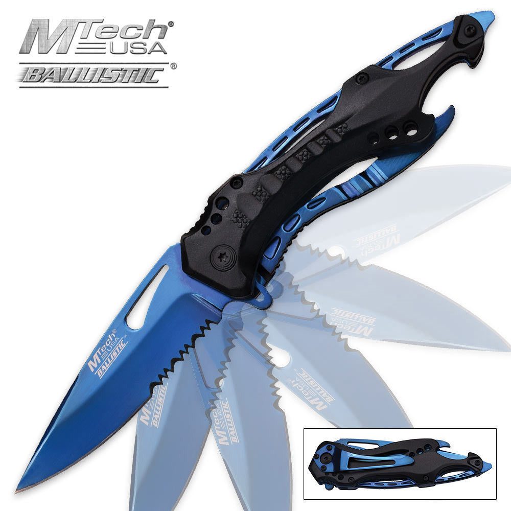 Black/Blue Spring Assisted Tactical Knife w/ Bottle Opener + Screwdriver Knife-Assist - Tophatter Daily Deals