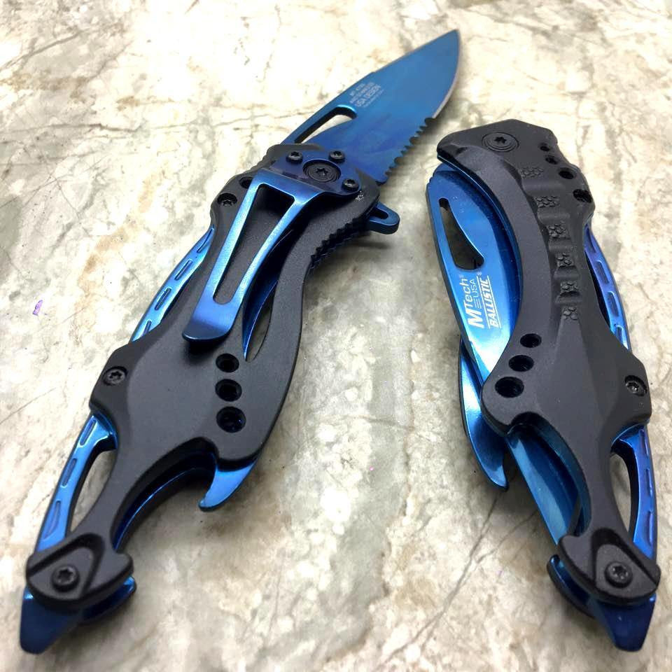 Black/Blue Spring Assisted Tactical Knife w/ Bottle Opener + Screwdriver Knife-Assist - Tophatter Daily Deals